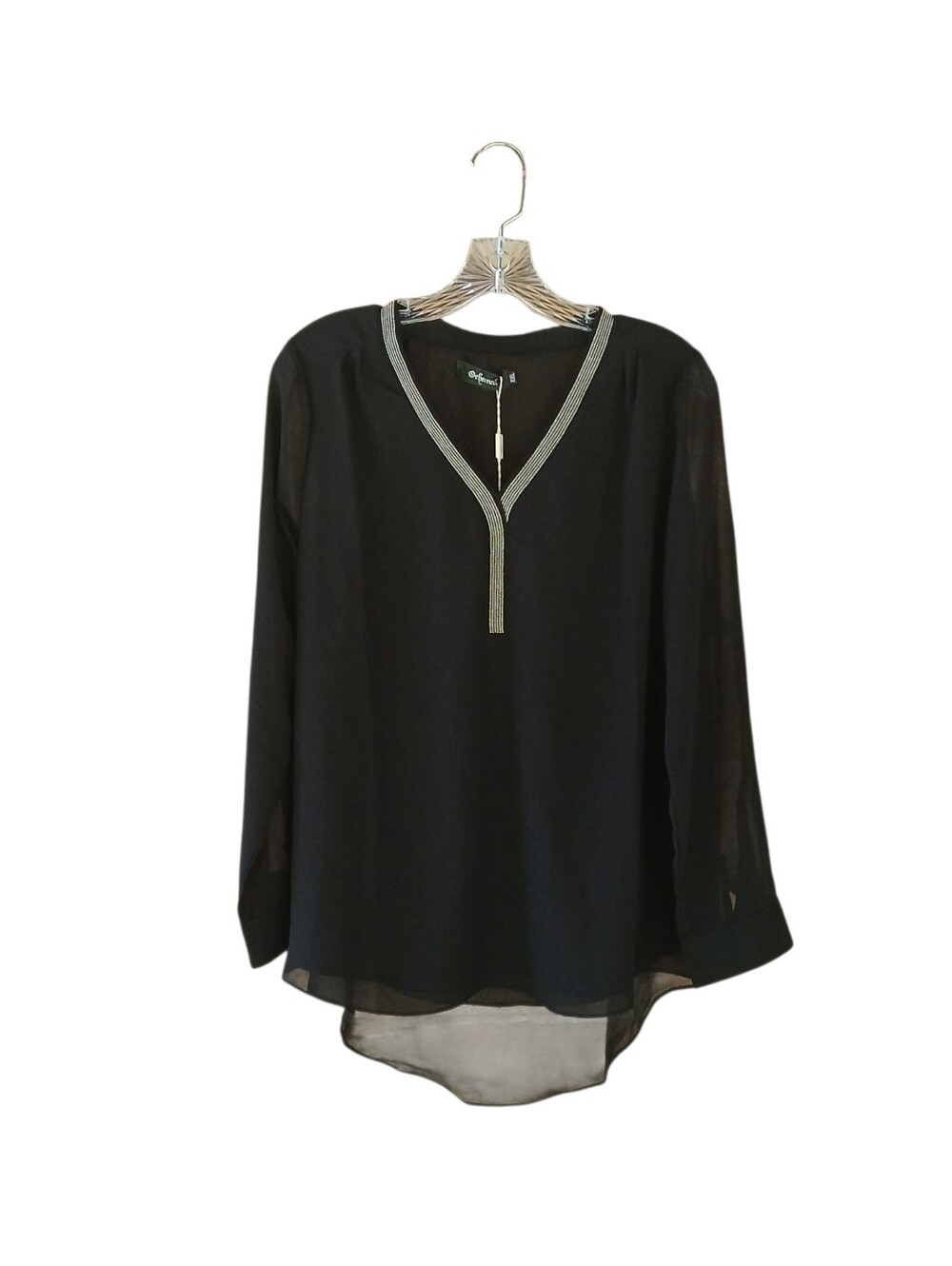 Ochanal Black V Neck Beaded Layered Polyester Tunic Size XXL
